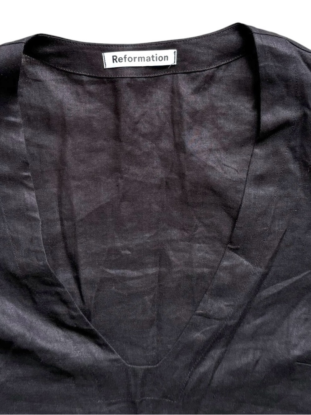 Reformation Ostuni Linen Mini Dress Womens Small Black V Neck Quiet Luxury NWOT - Picture 4 of 7